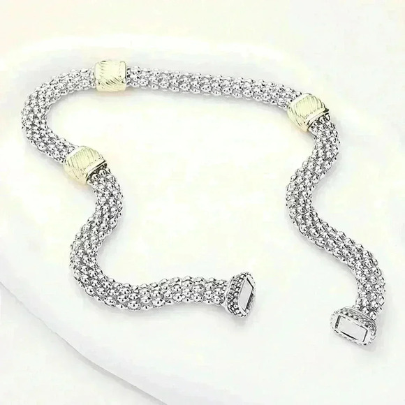 14K Gold Two Tone Mesh Magnetic Necklace - Picture 3 of 3